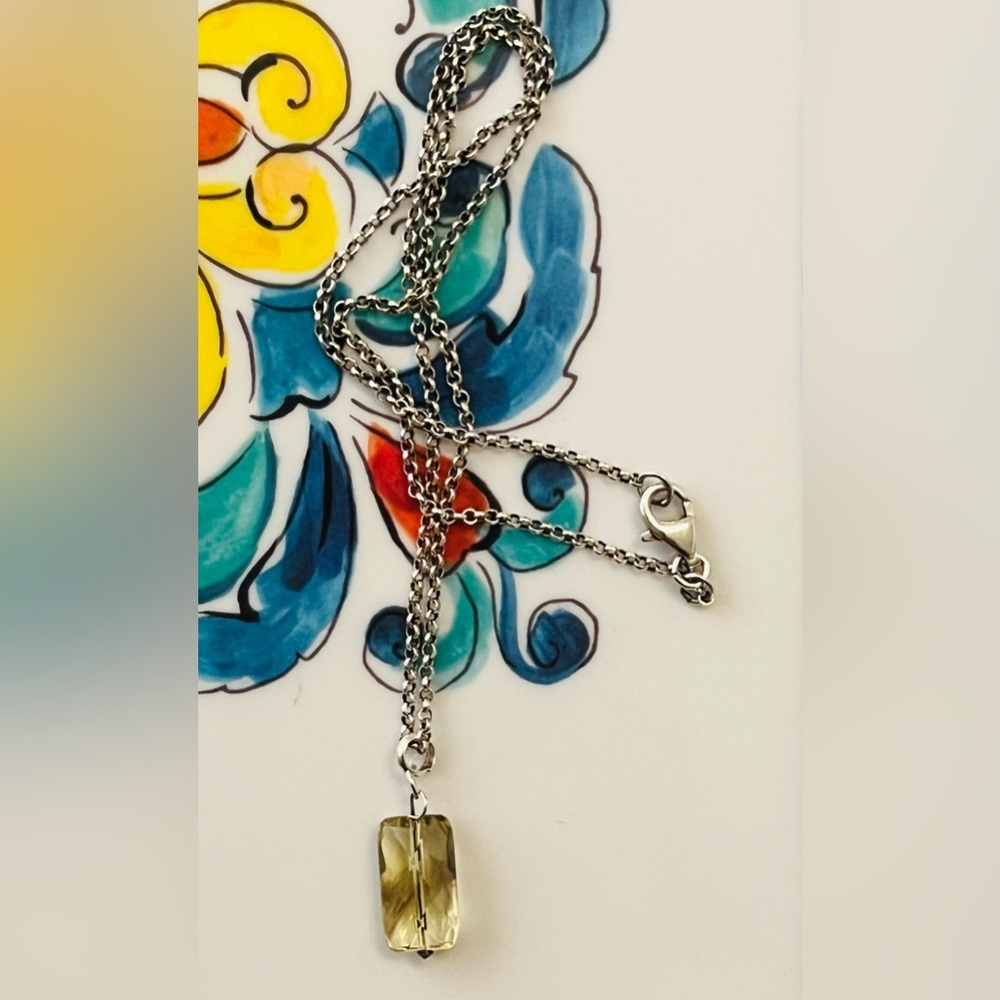 Vintage Rectangular Lemon Quartz Gemstone Pendant… - image 4